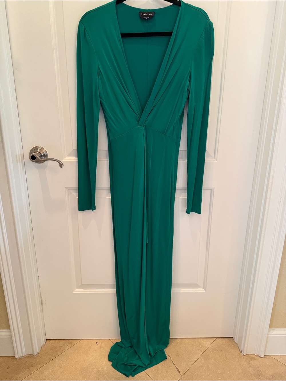 Bebe Green Long Sleeve Wrap Maxi Dress